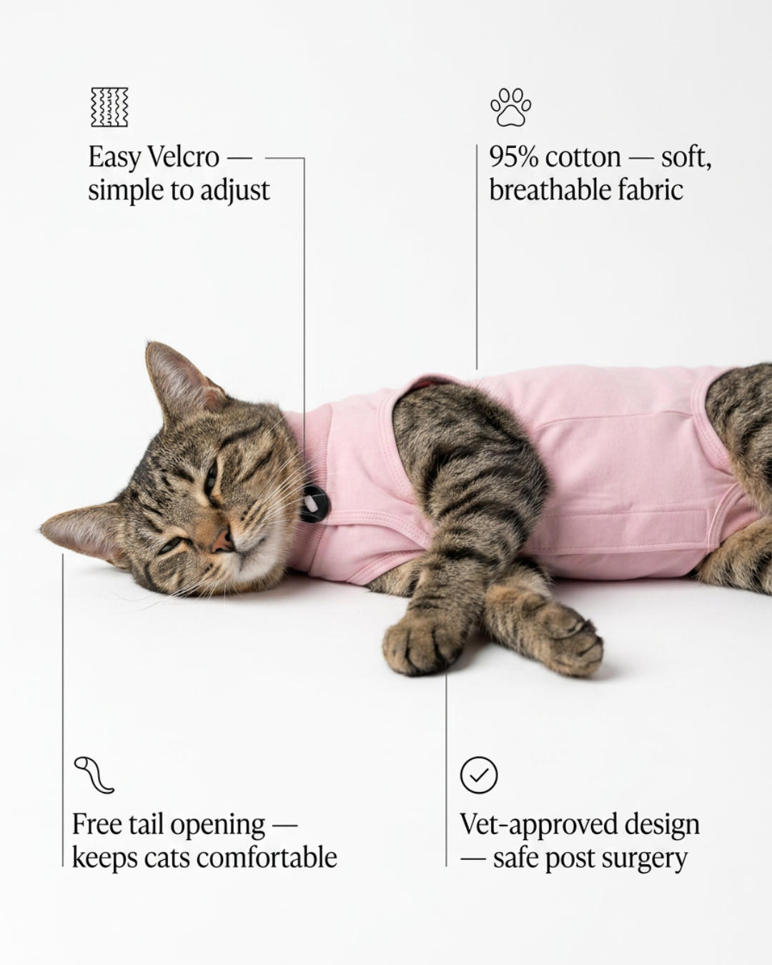 Blush Recovery – Post-Surgery Bodysuit for Cats (Soft cotton, breathable fabric)