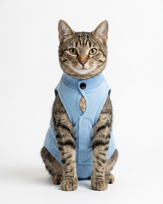 Sky Blue Ease – Post-Surgery Bodysuit for Cats (Soft cotton, breathable fabric)
